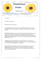 Appreciation letter from Sonneblomland Creche